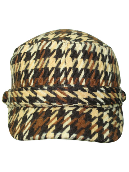 Houndstooth Plaid Cadet Cap Hat