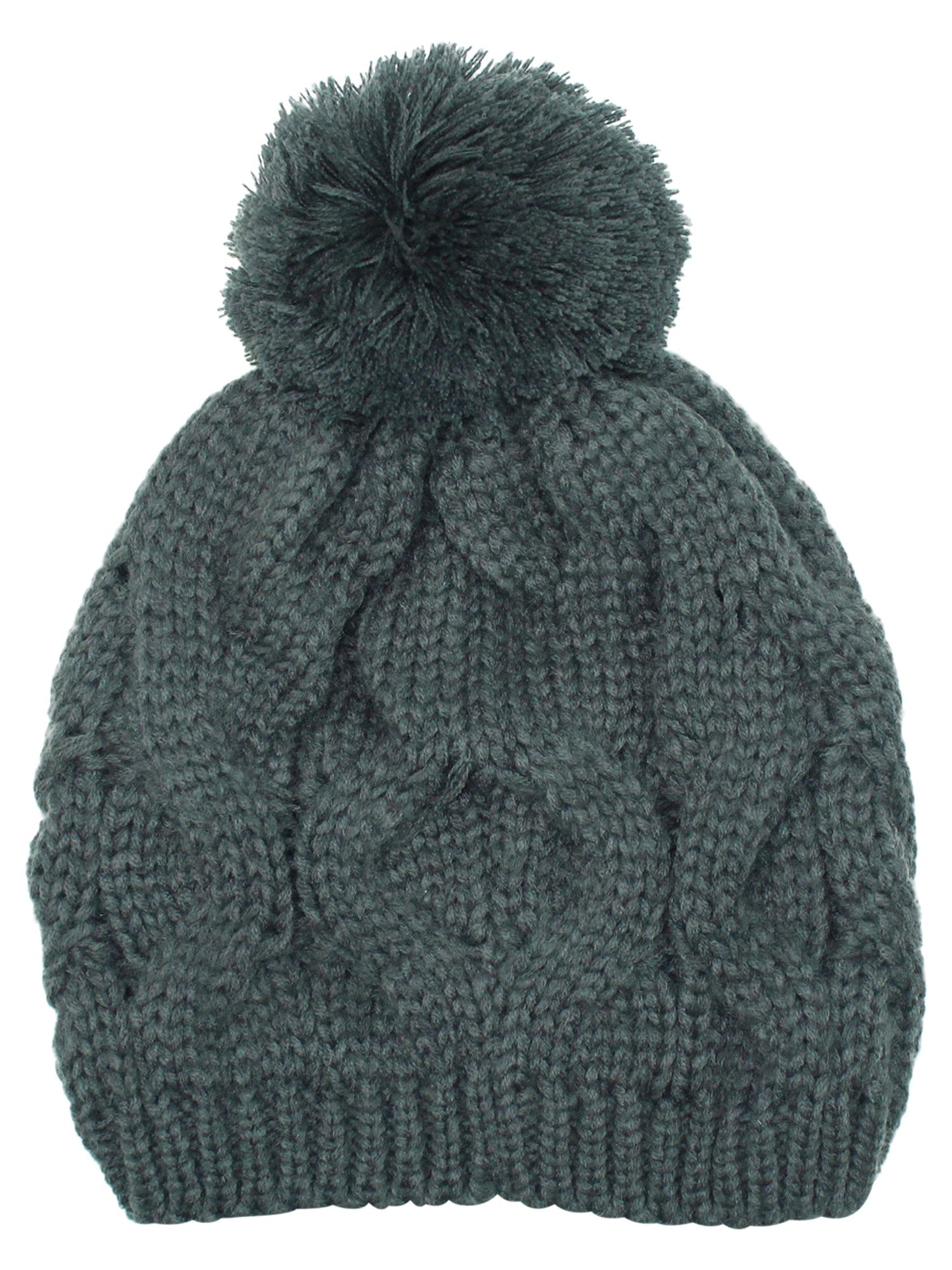 Cable Knit Beanie Cap With Pom Pom