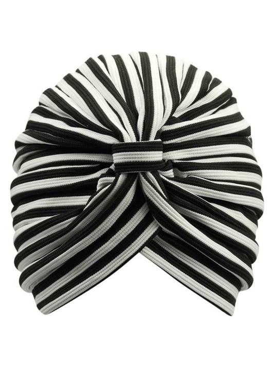 Black & White Striped Fashion Turban Head Wrap With Front Knot