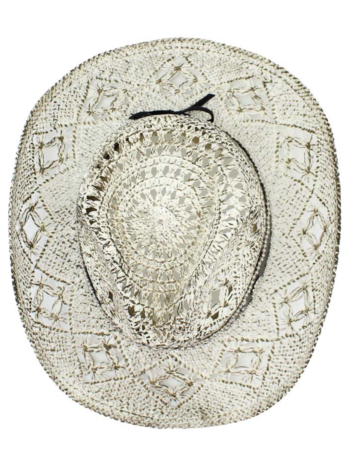 White Antiqued Straw Cowboy Hat With Jeweled Band