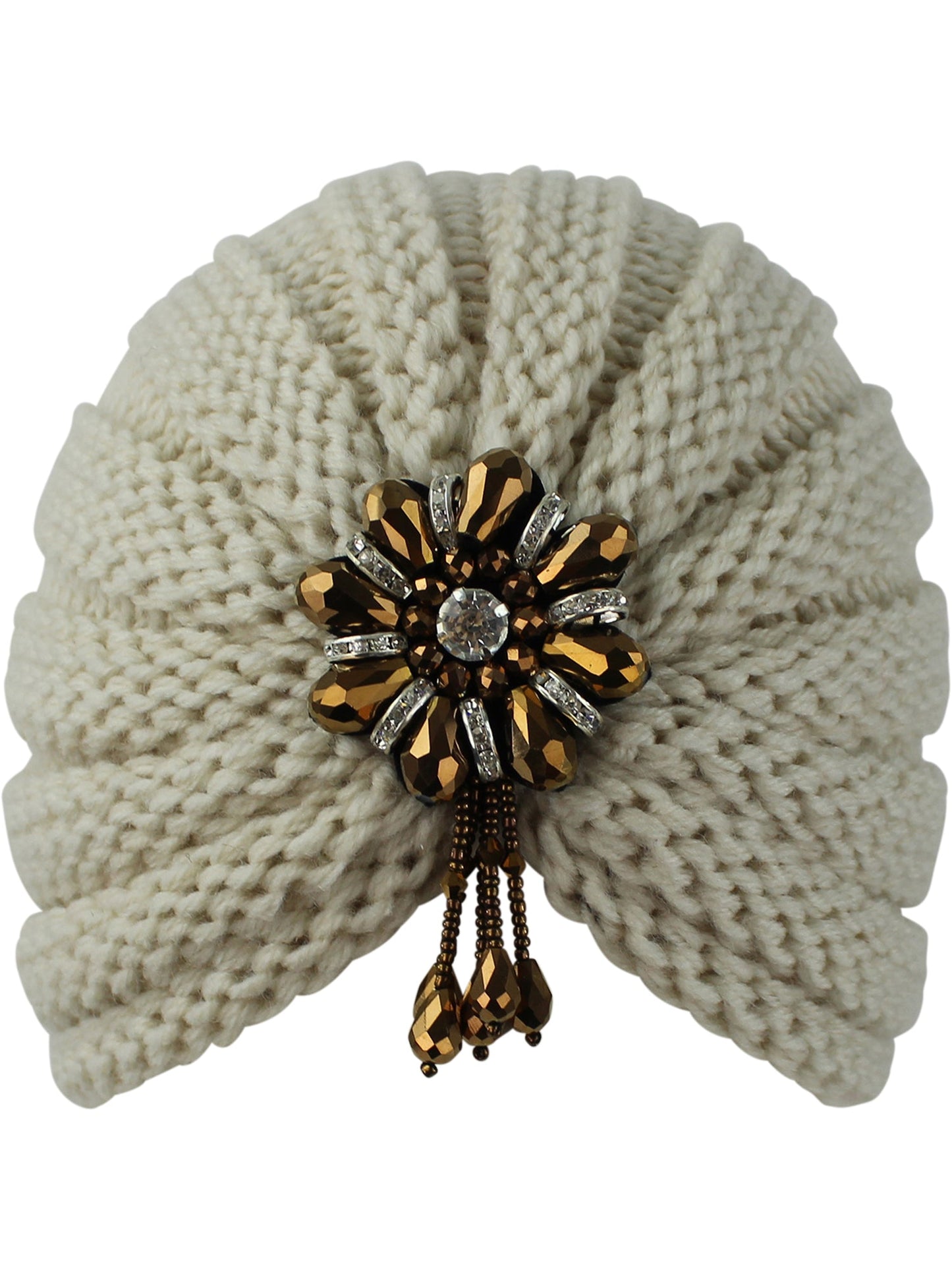 Winter Knit Beaded Dangle Turban Head Wrap