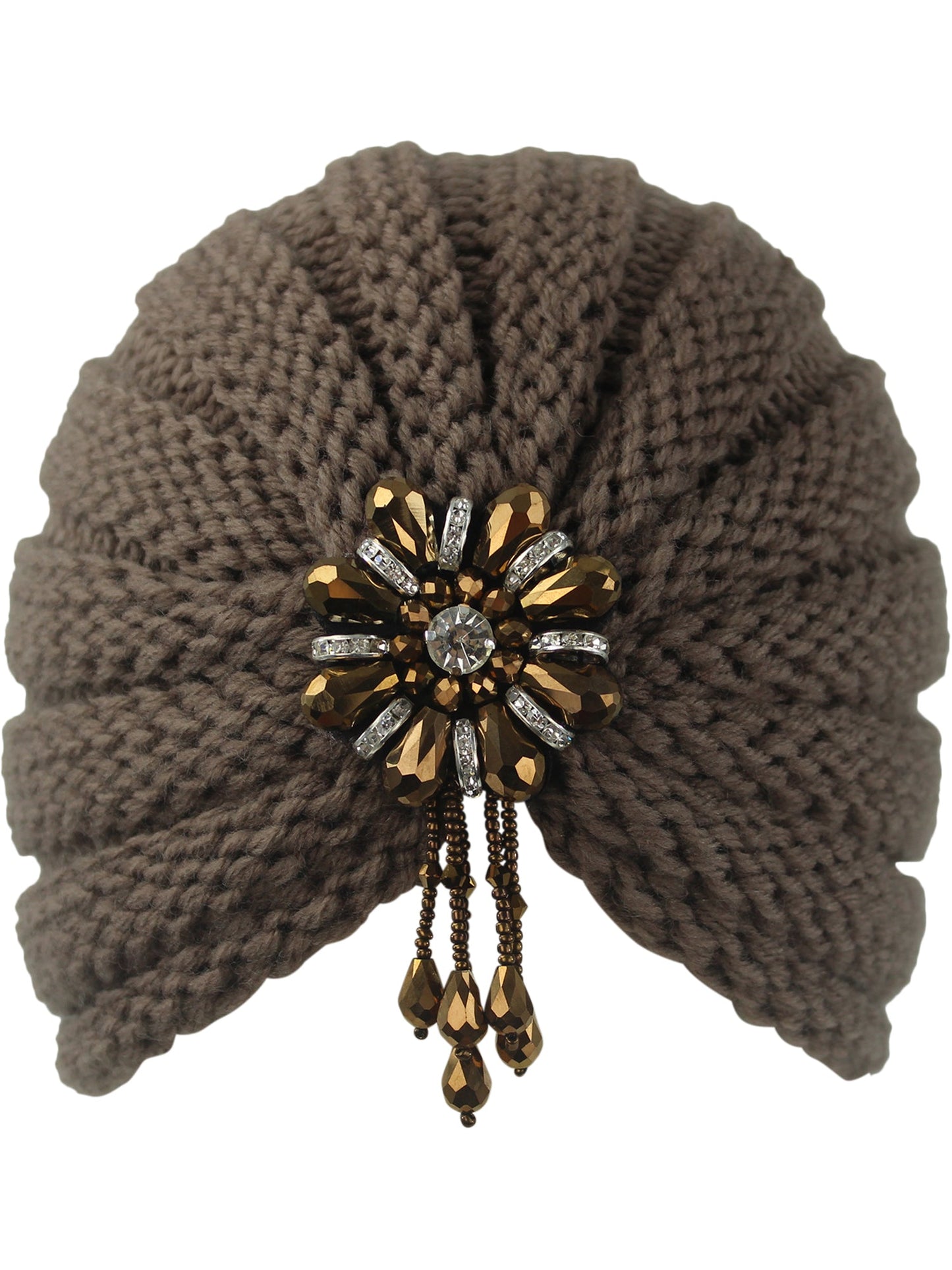 Winter Knit Beaded Dangle Turban Head Wrap