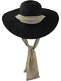 Black Toyo Braid Wide Brim Beach Floppy Hat With Chiffon Tie