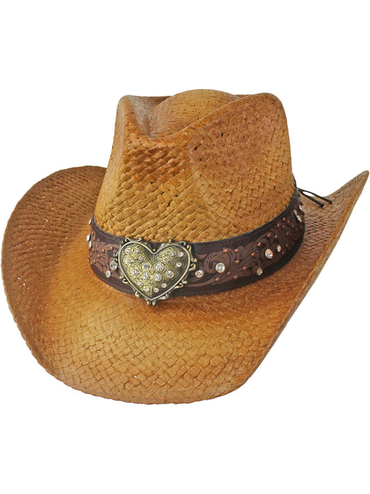 Womens Rhinestone Heart Adjustable Western Cowboy Hat