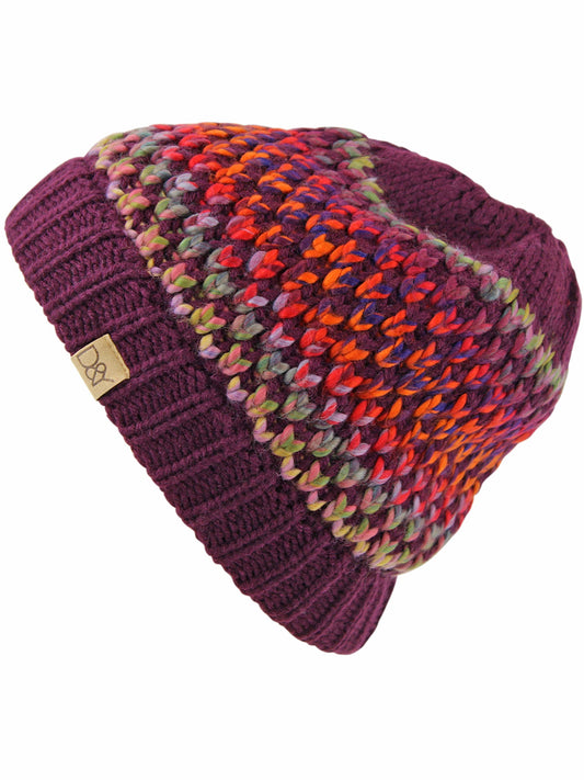 Multicolor Knit Messy Bun Ponytail Beanie Winter Cap Hat