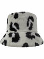 Ivory Animal Leopard Print Plush Winter Bucket Hat