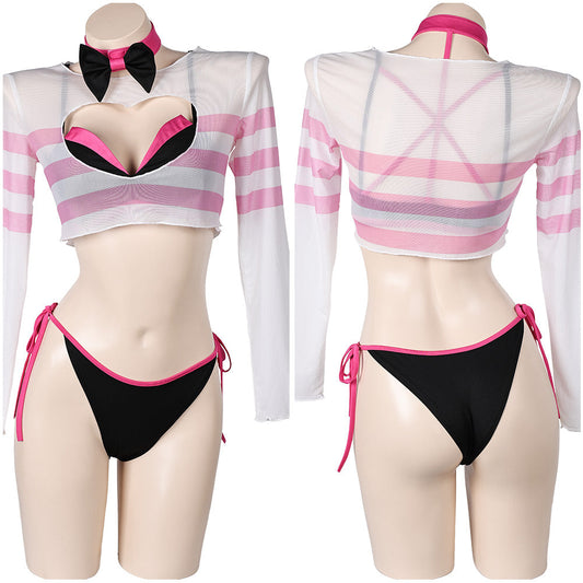 Free Shipping For_azbin Hotel TV Angel Dust Women Pink And Black Bikini Set Swimsuit Cosplay Costume Original Design