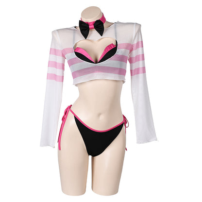 Free Shipping For_azbin Hotel TV Angel Dust Women Pink And Black Bikini Set Swimsuit Cosplay Costume Original Design