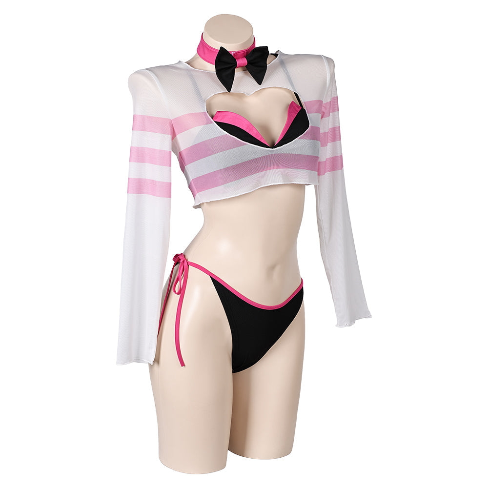 Free Shipping For_azbin Hotel TV Angel Dust Women Pink And Black Bikini Set Swimsuit Cosplay Costume Original Design