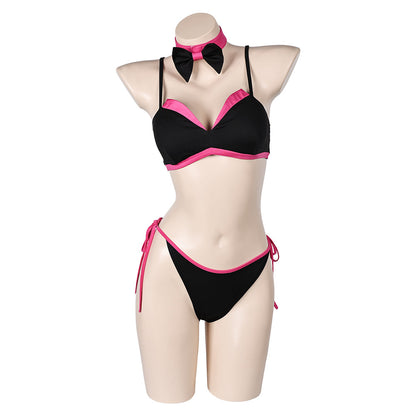 Free Shipping For_azbin Hotel TV Angel Dust Women Pink And Black Bikini Set Swimsuit Cosplay Costume Original Design