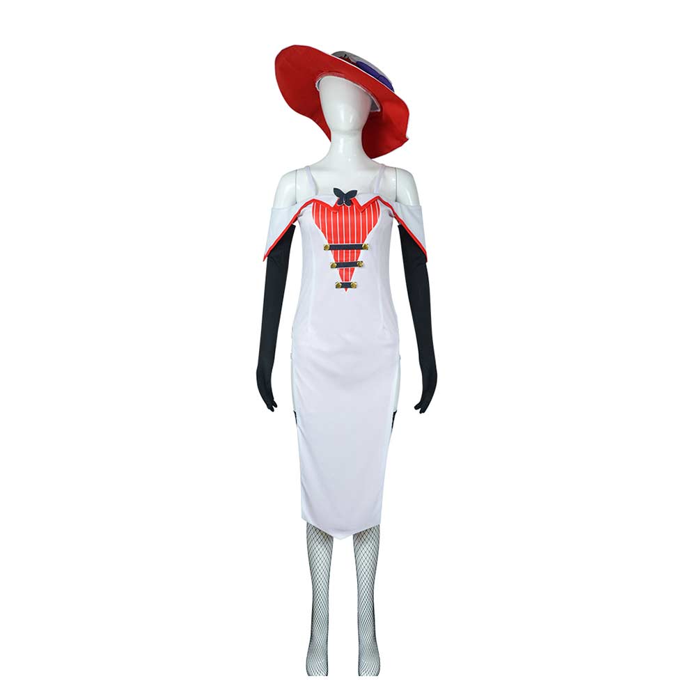 Free Shipping For_azbin Hotel TV Lucifer Morningstar Women White Dress With Hat Party Carnival Halloween Cosplay Costume