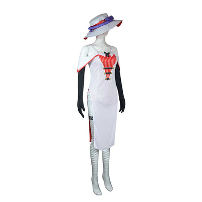 Free Shipping For_azbin Hotel TV Lucifer Morningstar Women White Dress With Hat Party Carnival Halloween Cosplay Costume