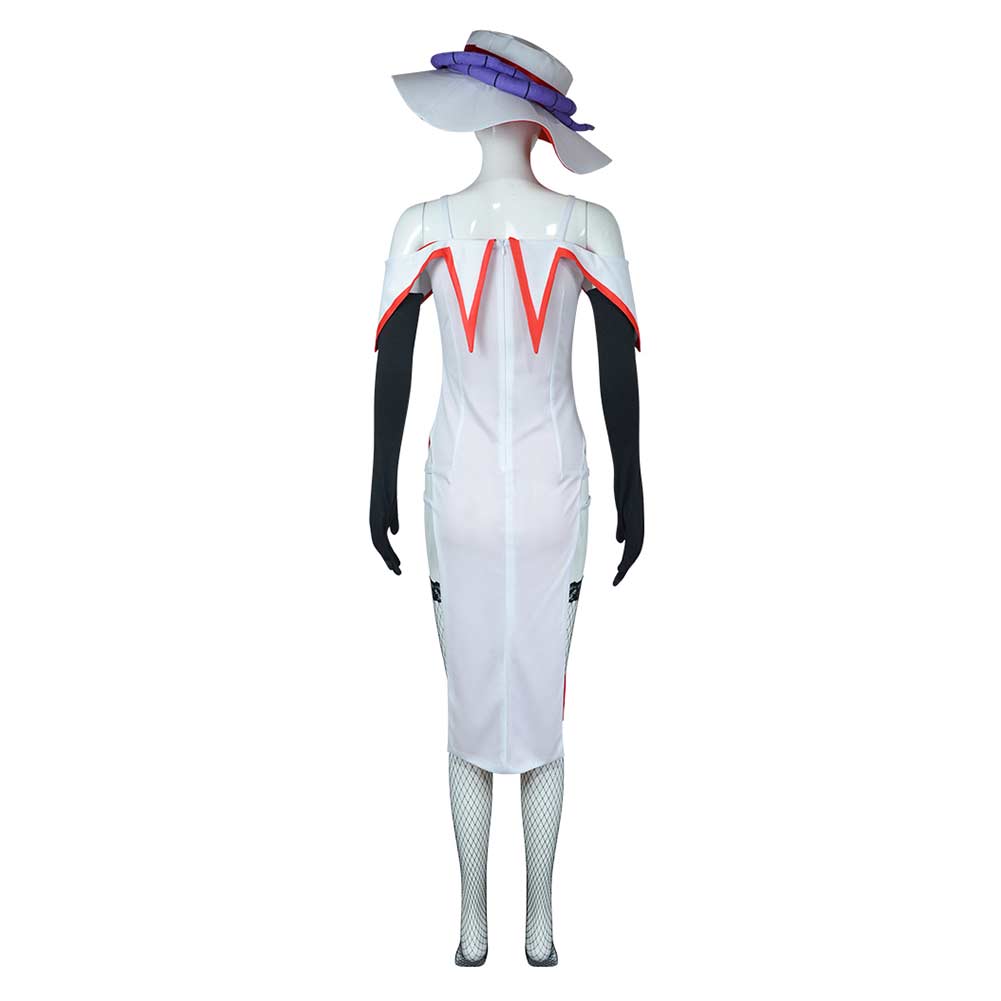 Free Shipping For_azbin Hotel TV Lucifer Morningstar Women White Dress With Hat Party Carnival Halloween Cosplay Costume