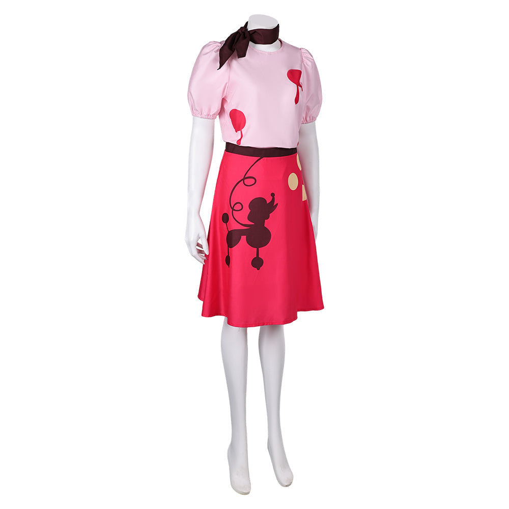 Free Shipping For_azbin Hotel TV Niffty Women Pink Printed Dress Party Carnival Halloween Cosplay Costume