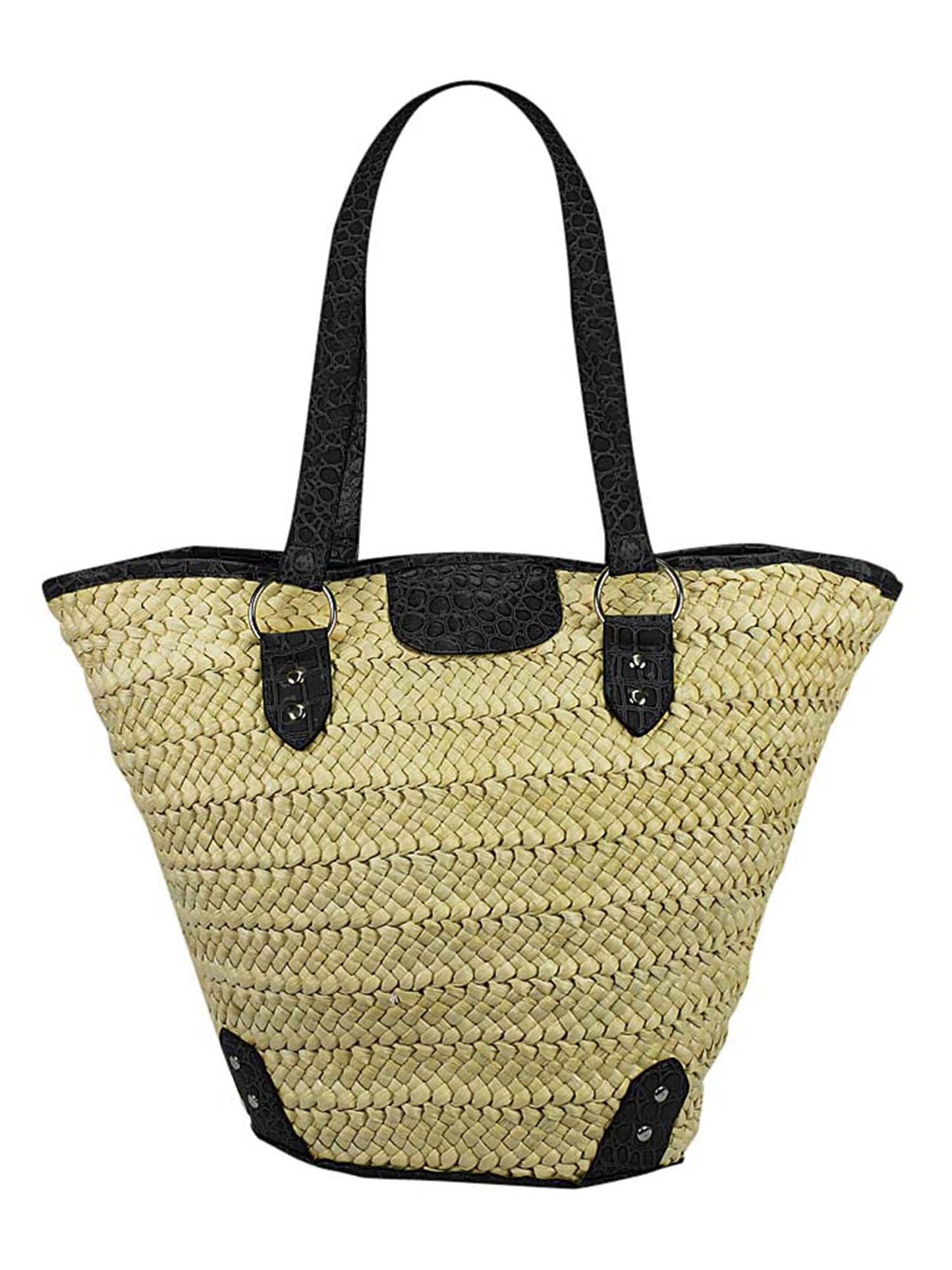 Braided Beach Tote Bag With Croc Trim