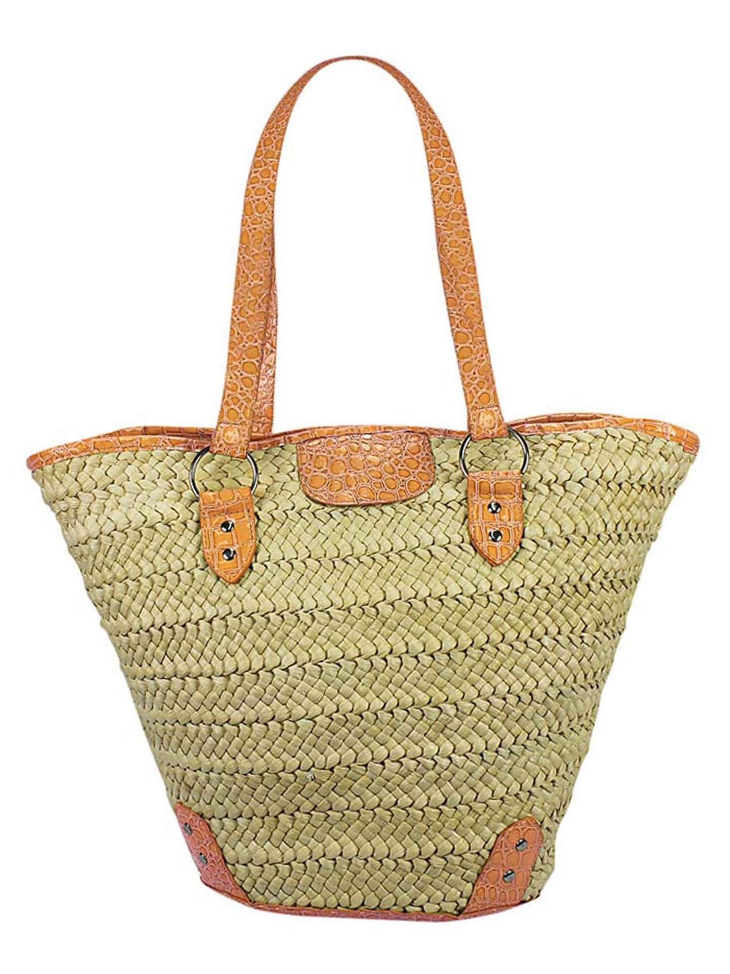 Braided Beach Tote Bag With Croc Trim