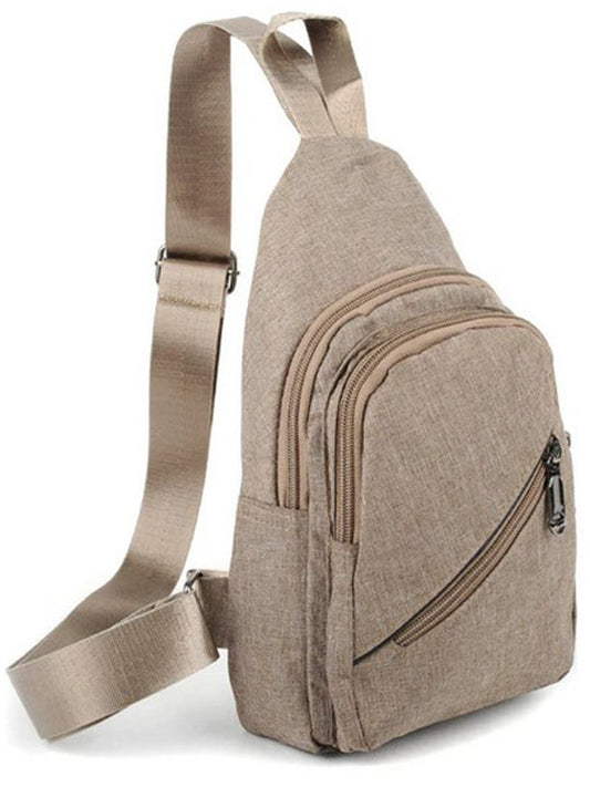 Gray Crossbody Sling Bag With Front Zipper