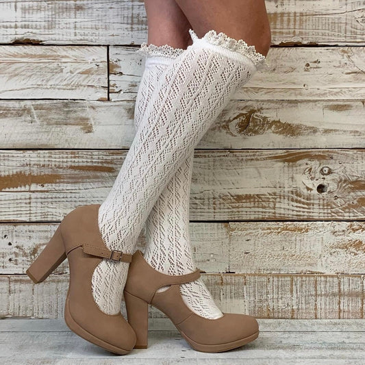 LOLITA lace tall knee boot socks - cream