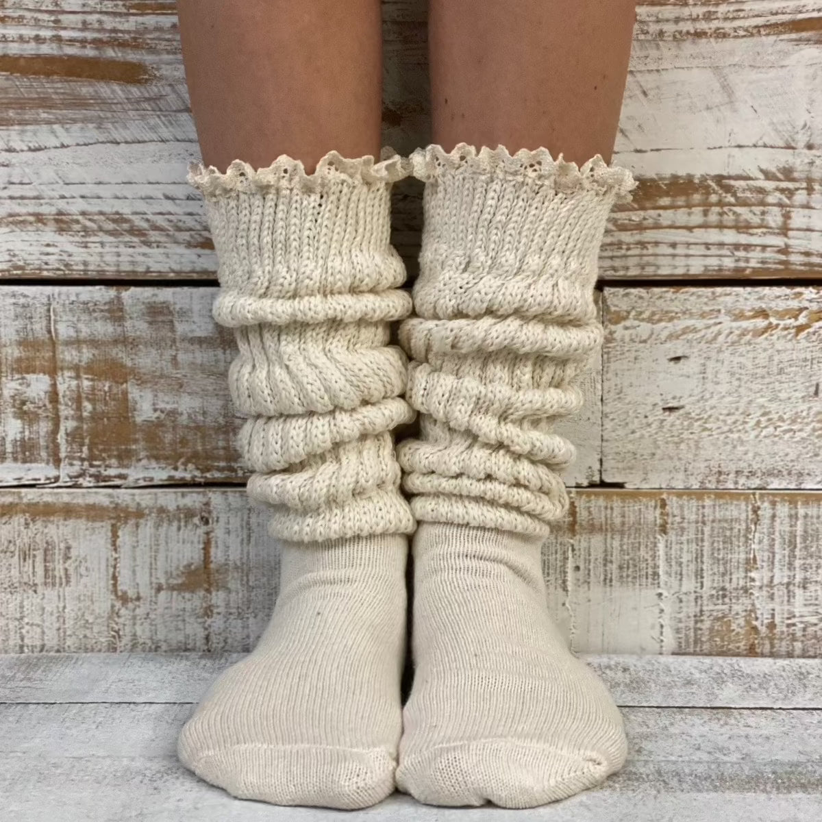 LACE  topped ultimate slouch socks - natural