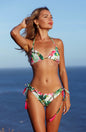 Free Shipping For Green & Pink Floral Halter Adjustable Triangle Bikini Set