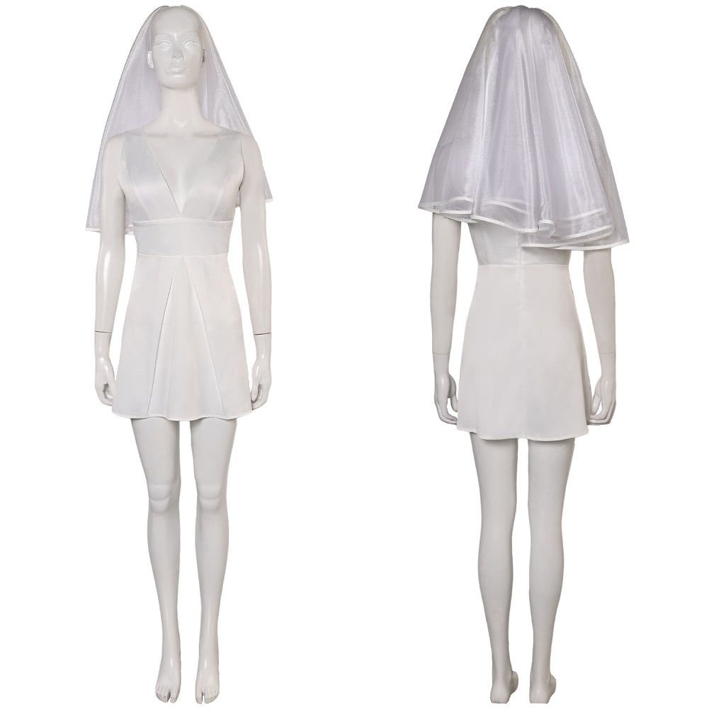 Free Shipping For_oker: Folie _ Deux (2024) Movie Harley Quinn Women White Dress With Veil Cosplay Costume