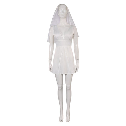 Free Shipping For_oker: Folie _ Deux (2024) Movie Harley Quinn Women White Dress With Veil Cosplay Costume