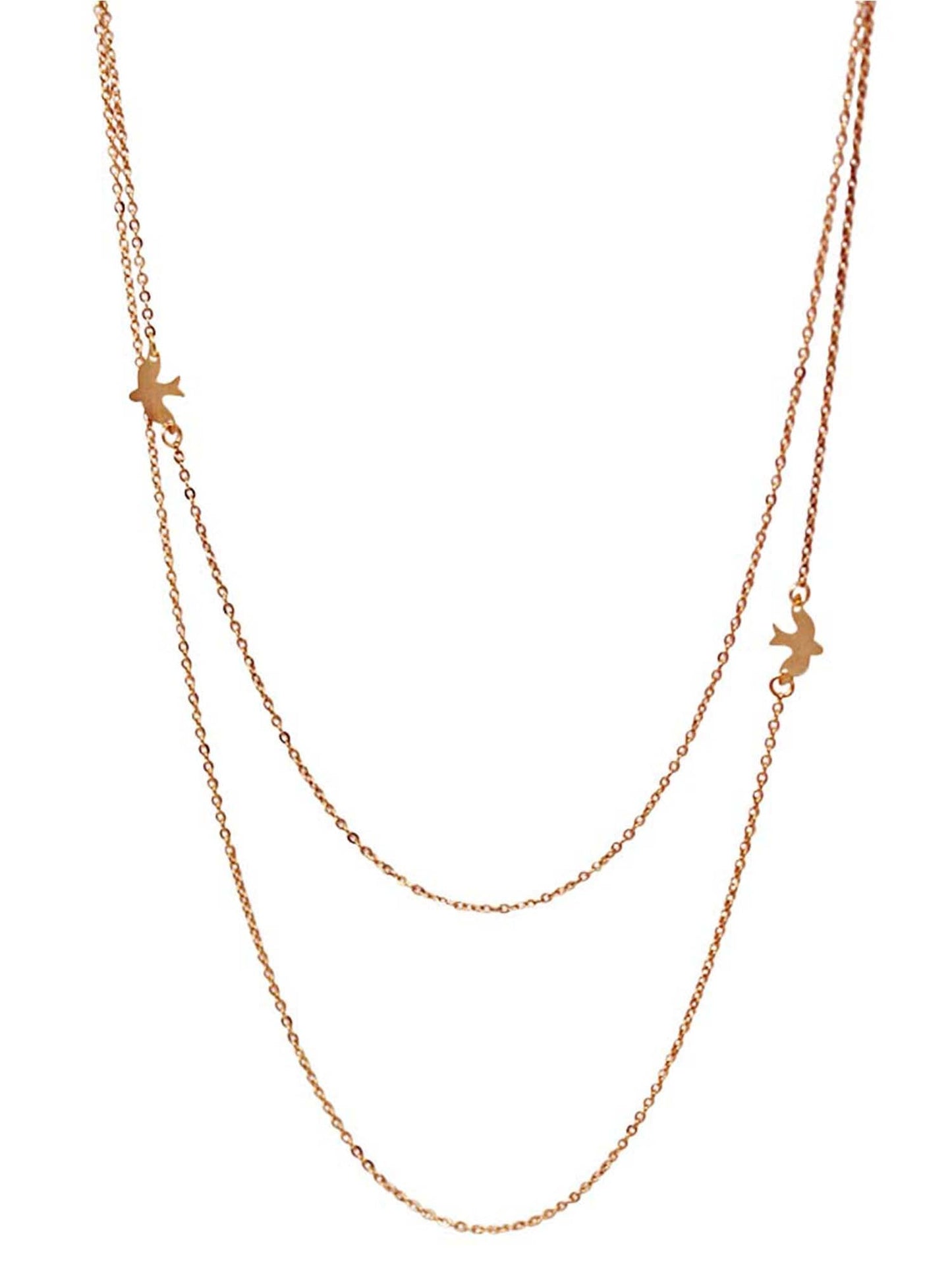 Rose Gold Thin Layered Necklace With Bird Pendant