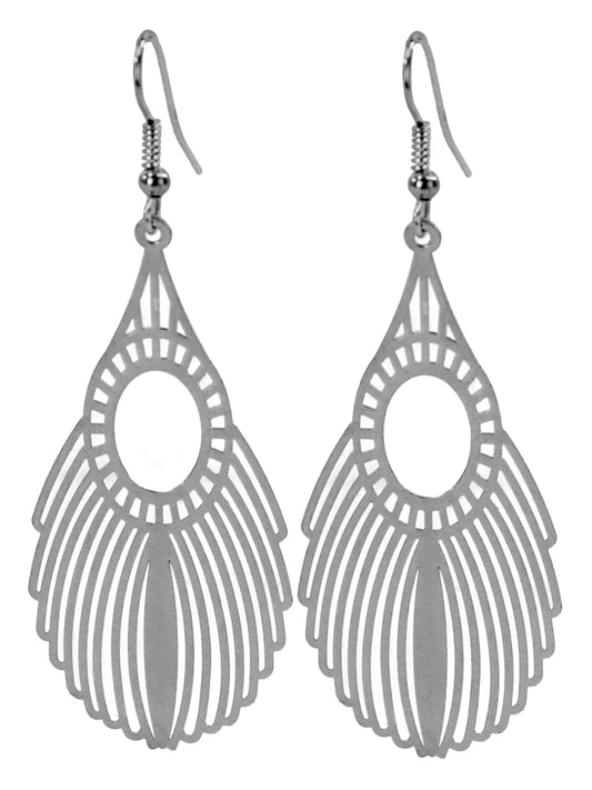 Silver Tone Tear Drop Laser Cut Earrings