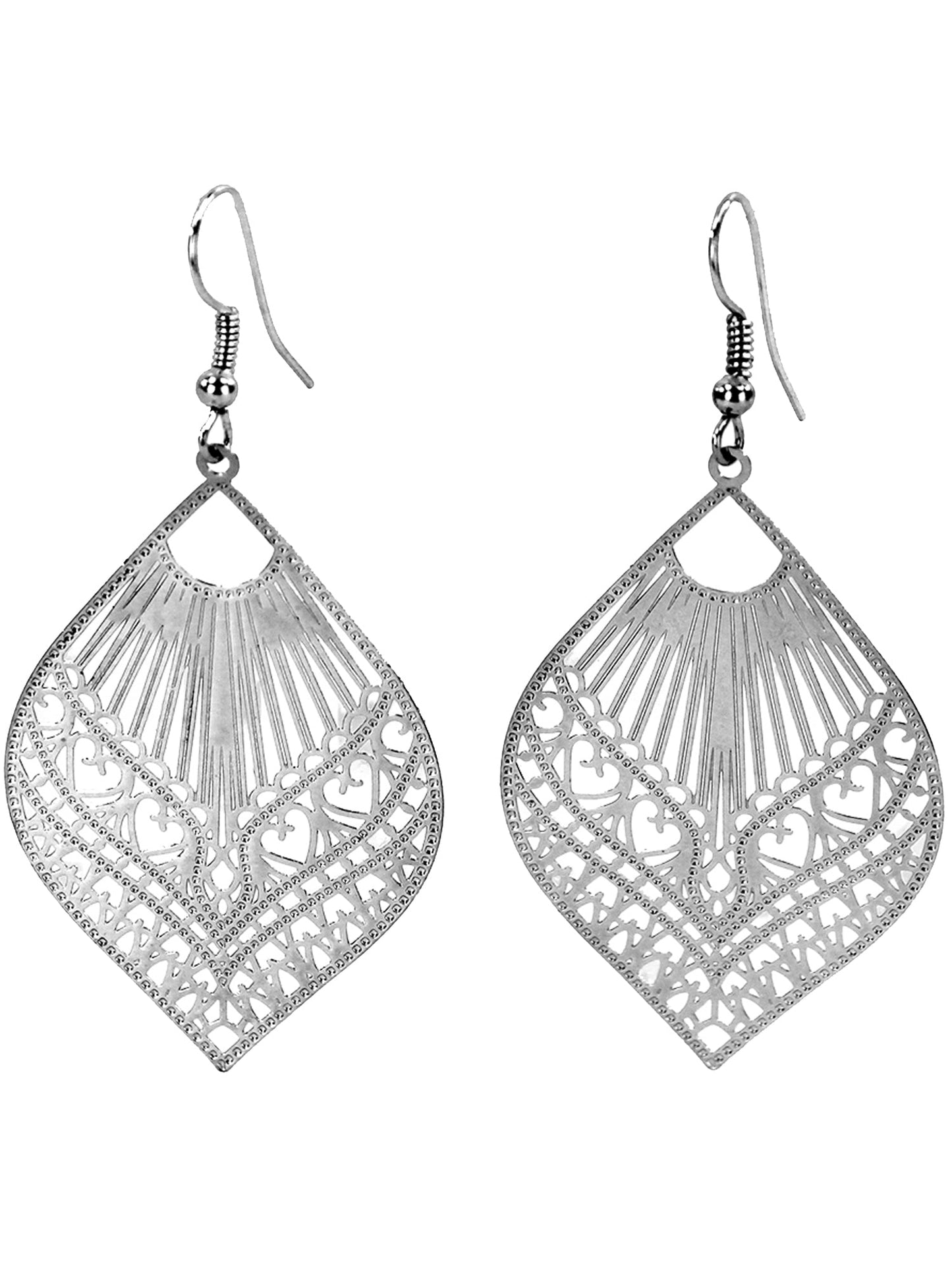 Etched Laser Cut Tear Drop Filigree Dangling Lightweight Earrings