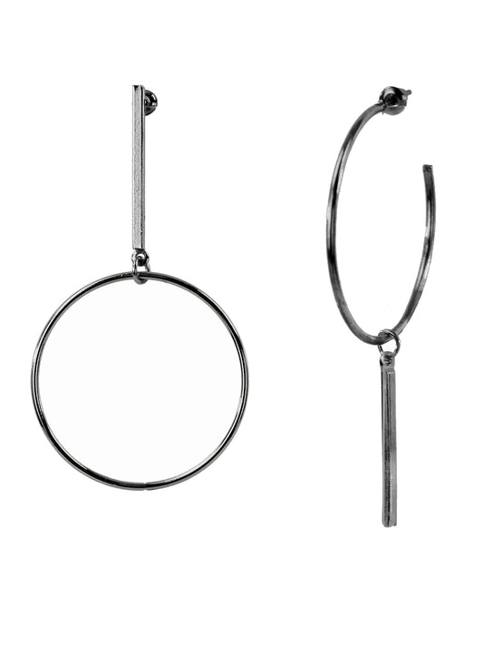 Simple Bar & Hoop Drop Unbalanced Earrings