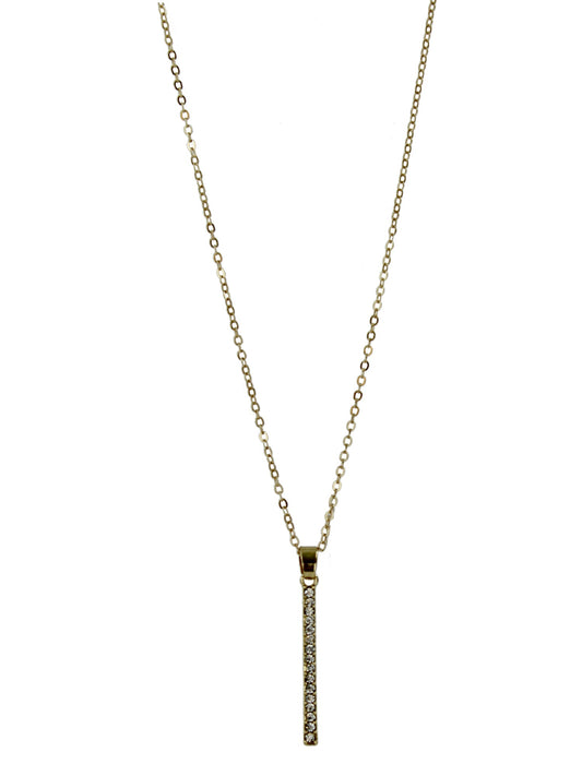 Simple Gold Tone Rhinestone Bar Drop Necklace