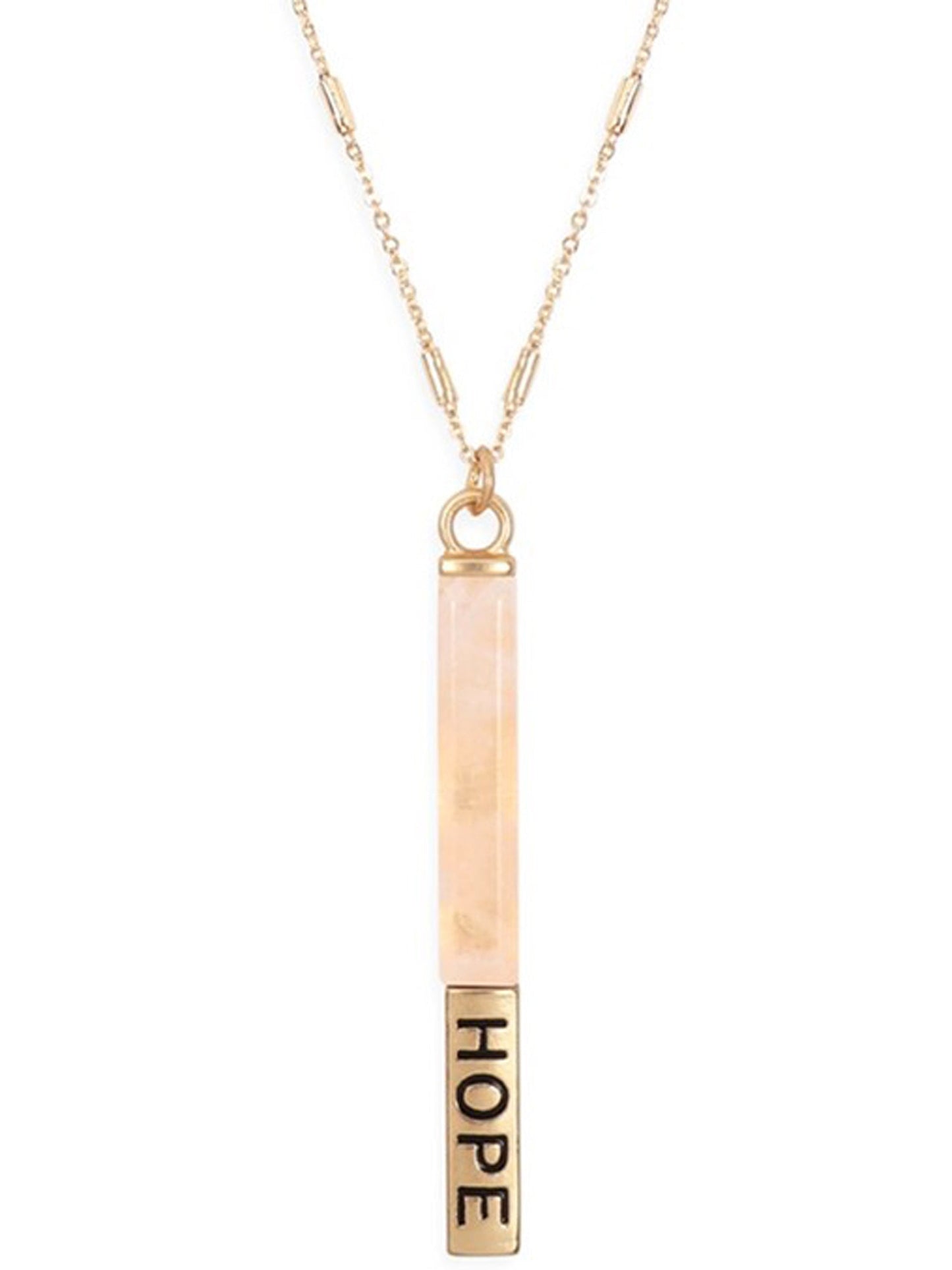 Pink Natural Stone Hope Bar Pendant Necklace With Gold Chain