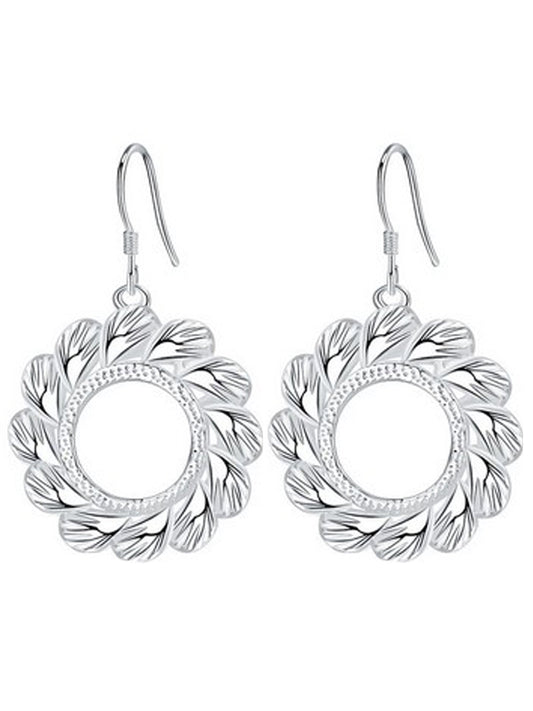 Sterling Silver Plated Circle Filigree Drop Earrings