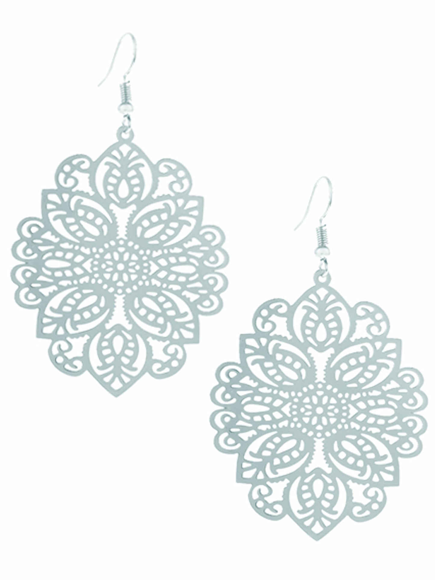 Silver Filigree Leaf Design Laser Cut Earrings