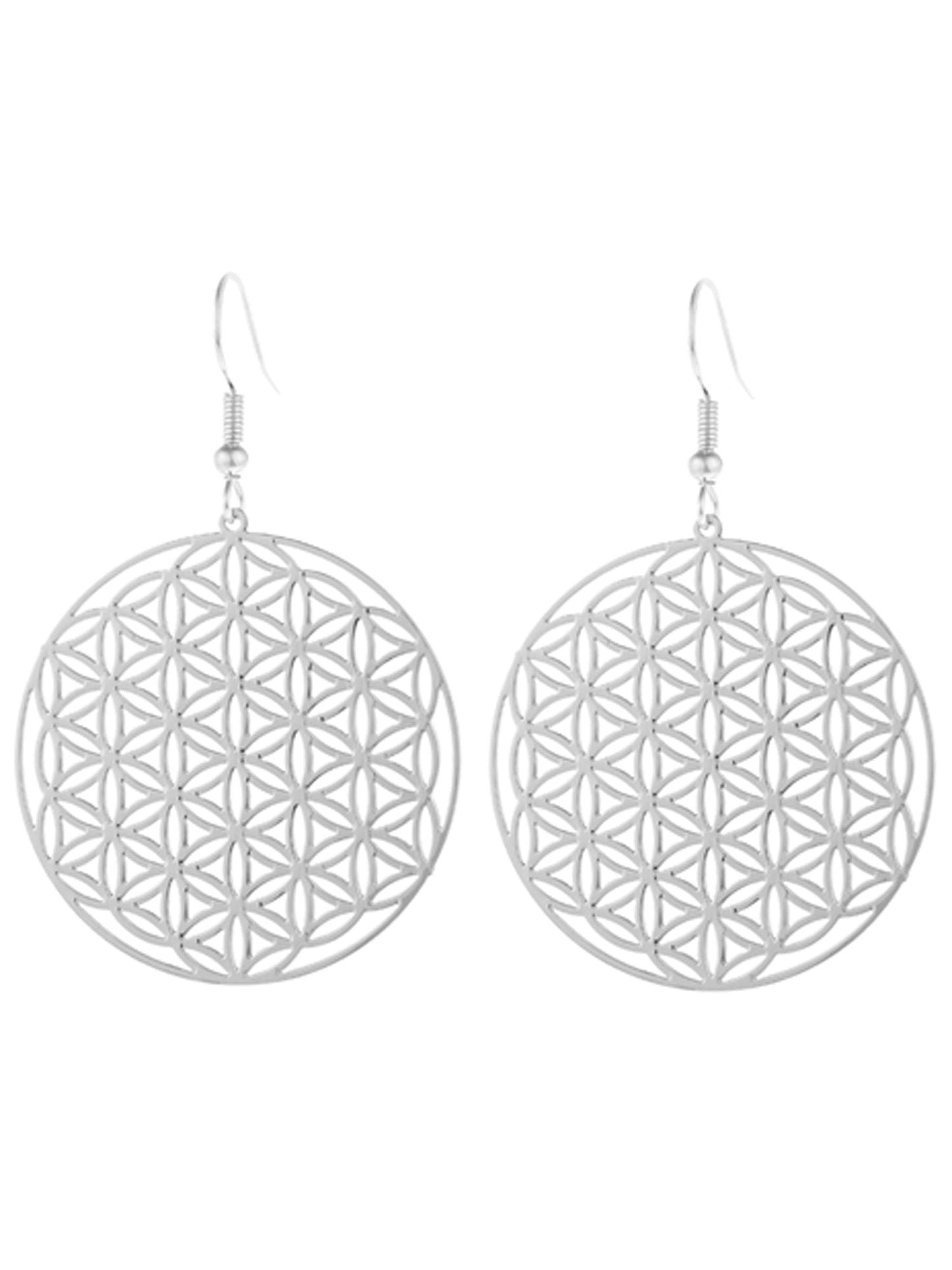 Silver Circle Laser Cut-Out Earrings