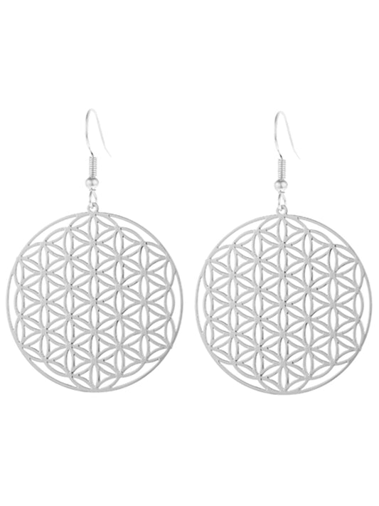 Silver Circle Laser Cut-Out Earrings