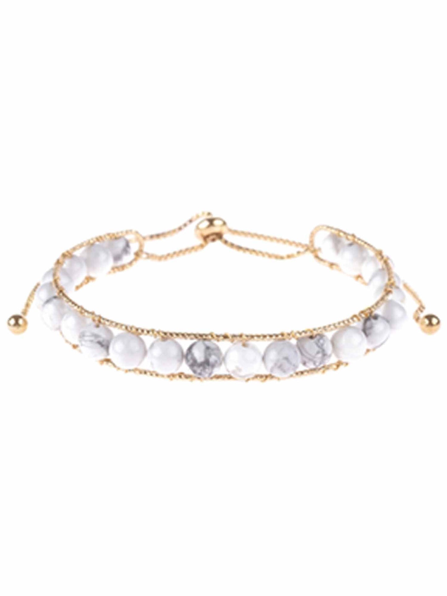 White Natural Stone Bead Pull-Through Bracelet