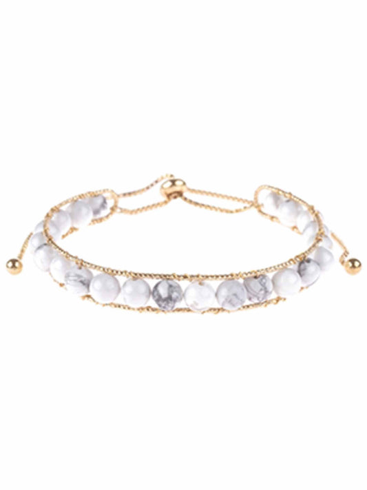 White Natural Stone Bead Pull-Through Bracelet