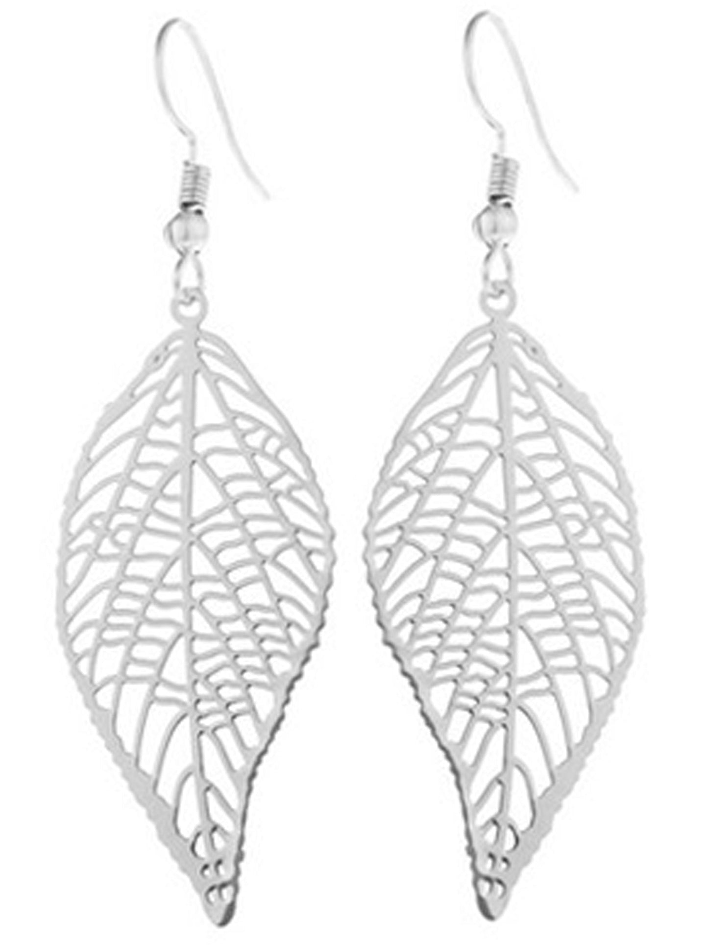 Silver Laser Cut Leaf Drop Earrings