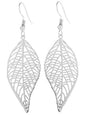 Silver Laser Cut Leaf Drop Earrings