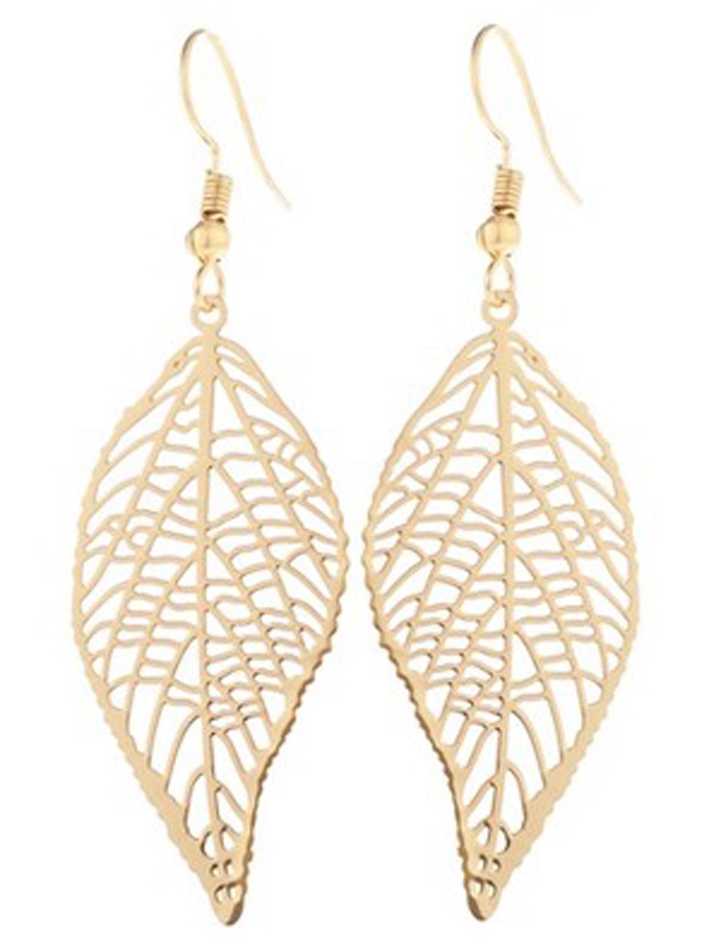 Gold Laser Cut Leaf Drop Earrings