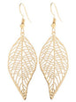 Gold Laser Cut Leaf Drop Earrings