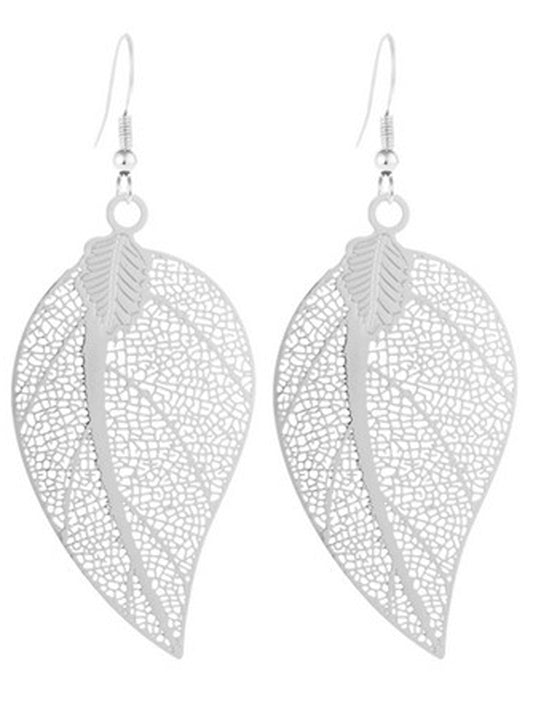 Silver Laser Cut Filigree Leaf Drop Earrings