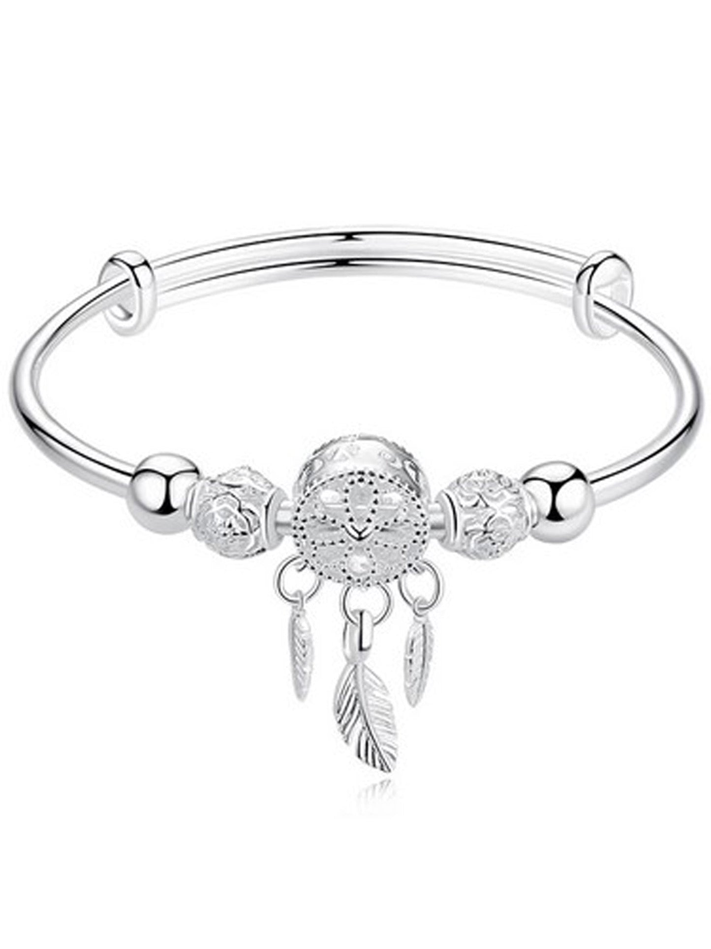 Sterling Silver Plated Adjustable Dreamcatcher Bangle Bracelet