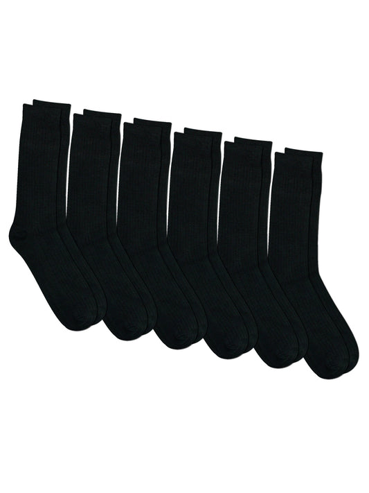 Mens All Black Crew Length Dress Socks 6 Pack