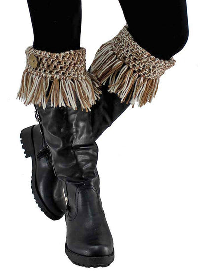 Tassel Boot Cuffs With Button Trim