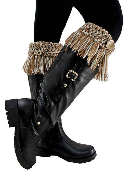 Tassel Boot Cuffs With Button Trim