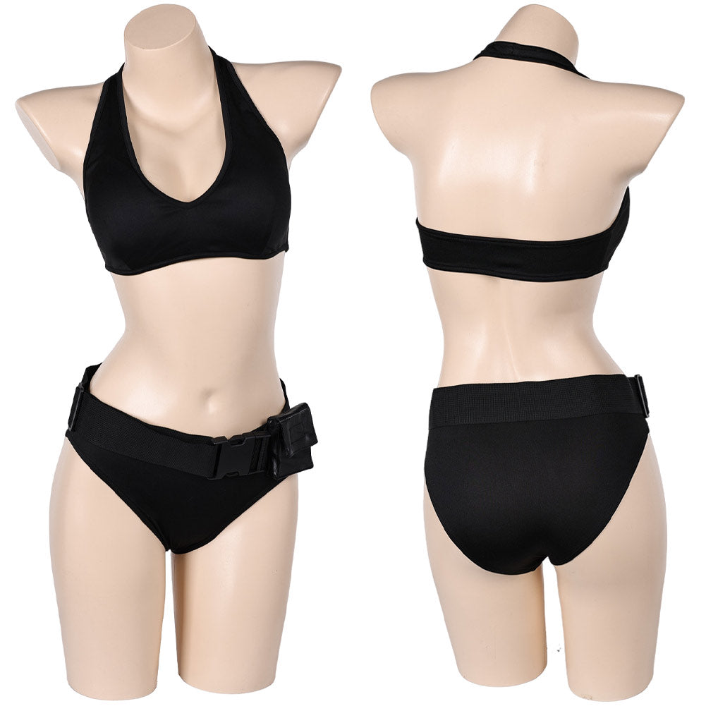 Free Shipping For_ara Croft Tomb Raider: The Cradle of Life Movie Lara Croft Women Black Bikini Set Swimsuit Cosplay Costume