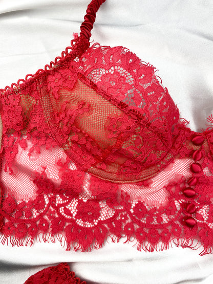 Free Shipping For Red Guipure Lace Corset Tops Lingerie Bra