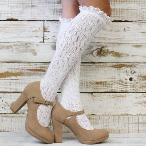 LOLITA lace tall  knee high boot socks - white